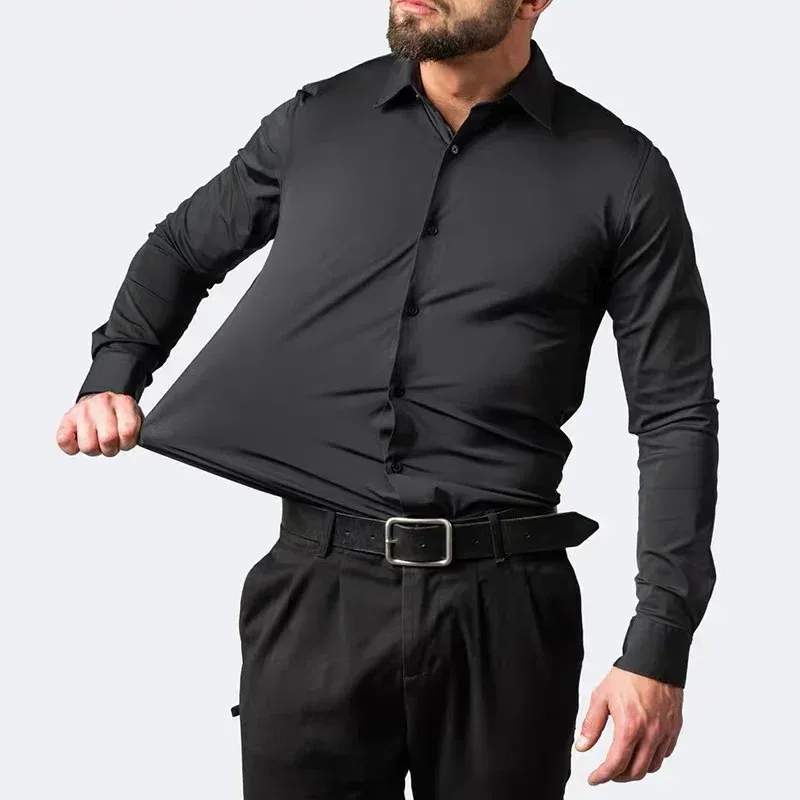 55?105 kg langärmliges elastisches Herrenhemd, bügelfreies Business-Kleid, professionelle Arbeitskleidung, Hemd mit Stehkragen