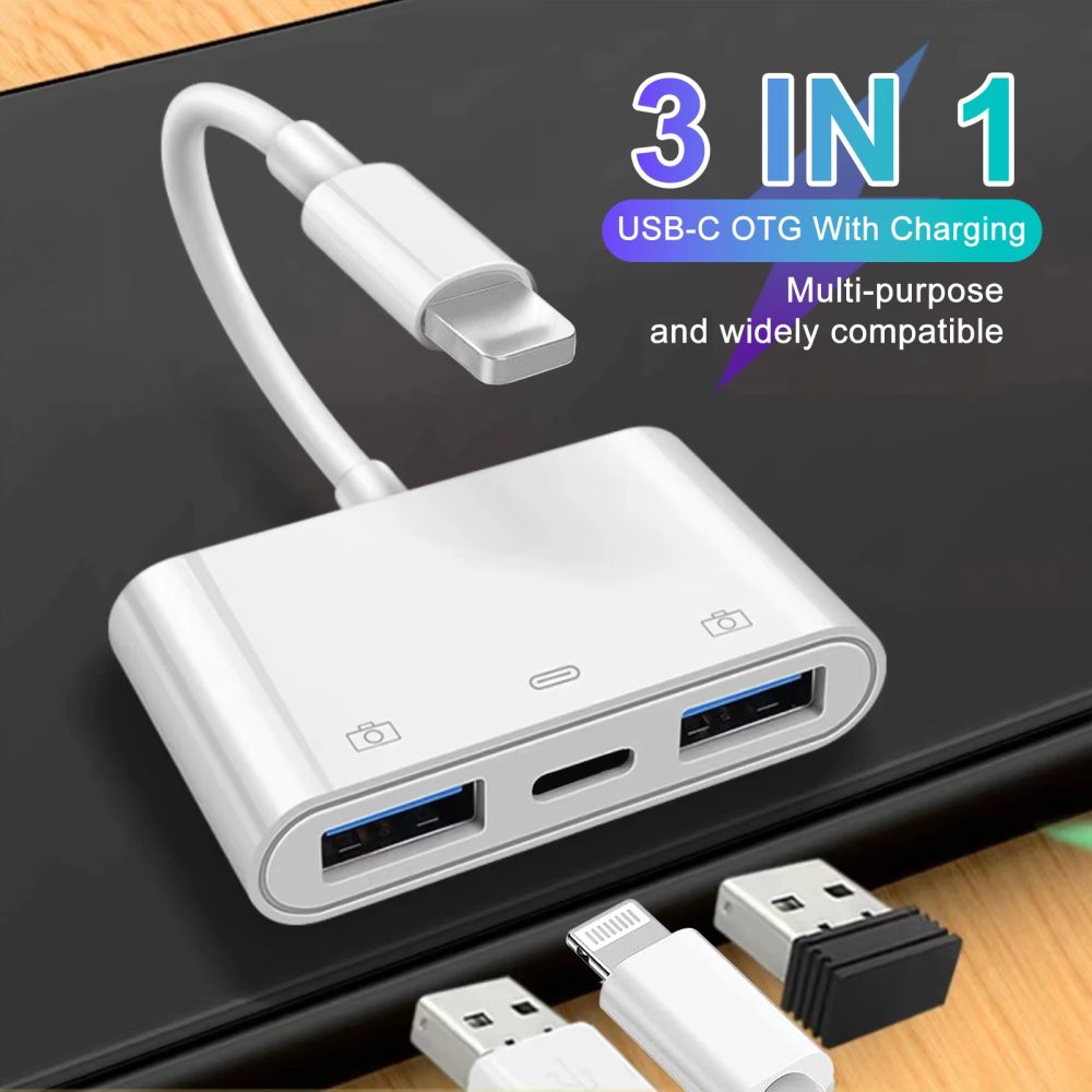 USB-OTG-Adapter, USB-Kamera-Adapter, kompatibel mit iPhone, iPad, USB-Konverter mit Ladeanschluss, Plug-and-Play für Kartenleser