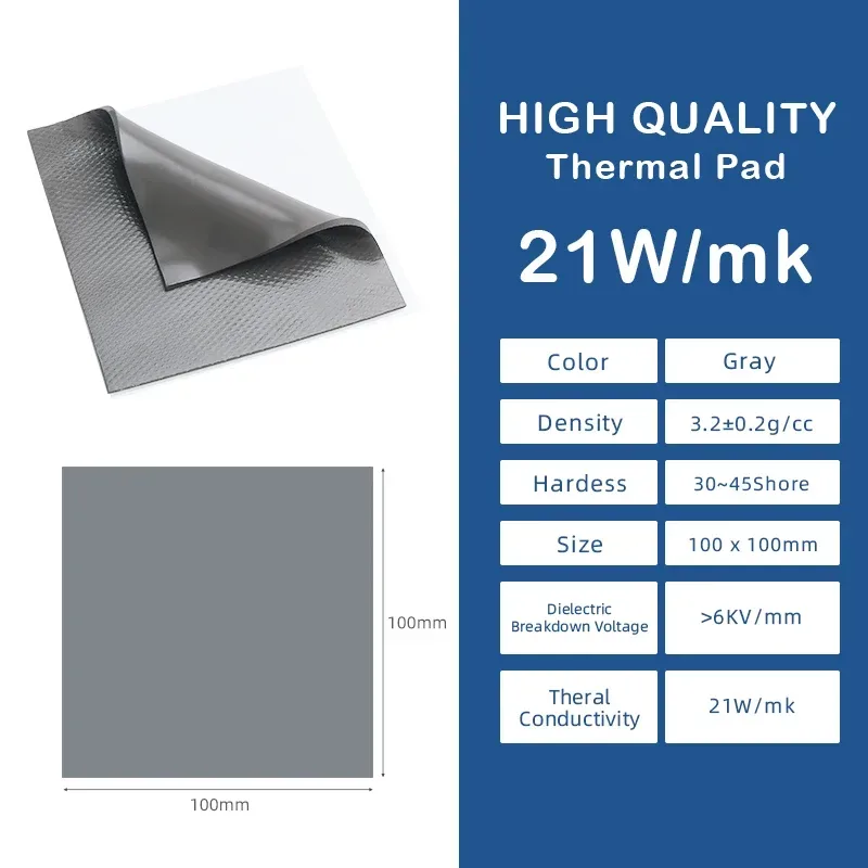 0,5/1,0/1,5/2,0/2,5/3,0/3,5/4,0mm 100x 100mm Thermal Pad 21W/mk 100x50mm Isolierung Blatt Thermal Pad Kühlkörper Laptop PCB Led Rtx