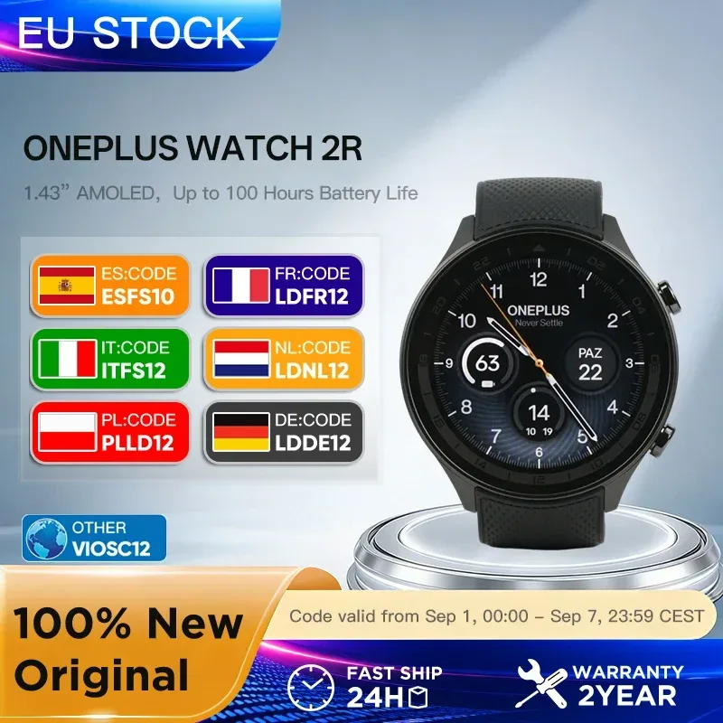 OnePlus Watch 2R Smartwatch 1,43'' AMOLED-Bildschirm Snapdragon W5 Gen 1+ ? BES2700 100 Stunden Akkulaufzeit WiFi Wear OS von Google GPS 2024