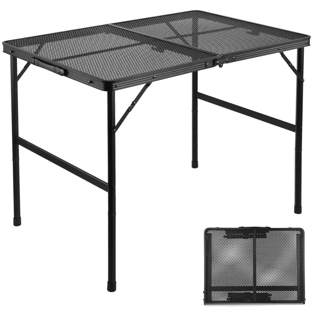 Grilltisch für den Außenbereich, leichter, zusammenklappbarer, tragbarer Grilltisch aus Aluminium mit Metallgitter für Camping, Kochen, Grillen, Wohnmobil, Picknick