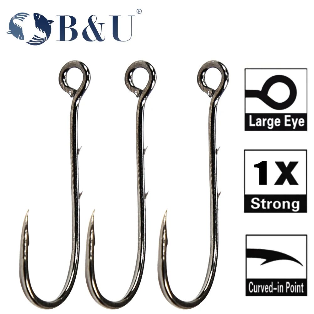 B&U 20 Stück große Augen Ring Widerhaken Angelhaken Kohlenstoffstahl Einzelhaken Tackle Wurmhaken Angeln Weiche Wurmhaken Hartstahl