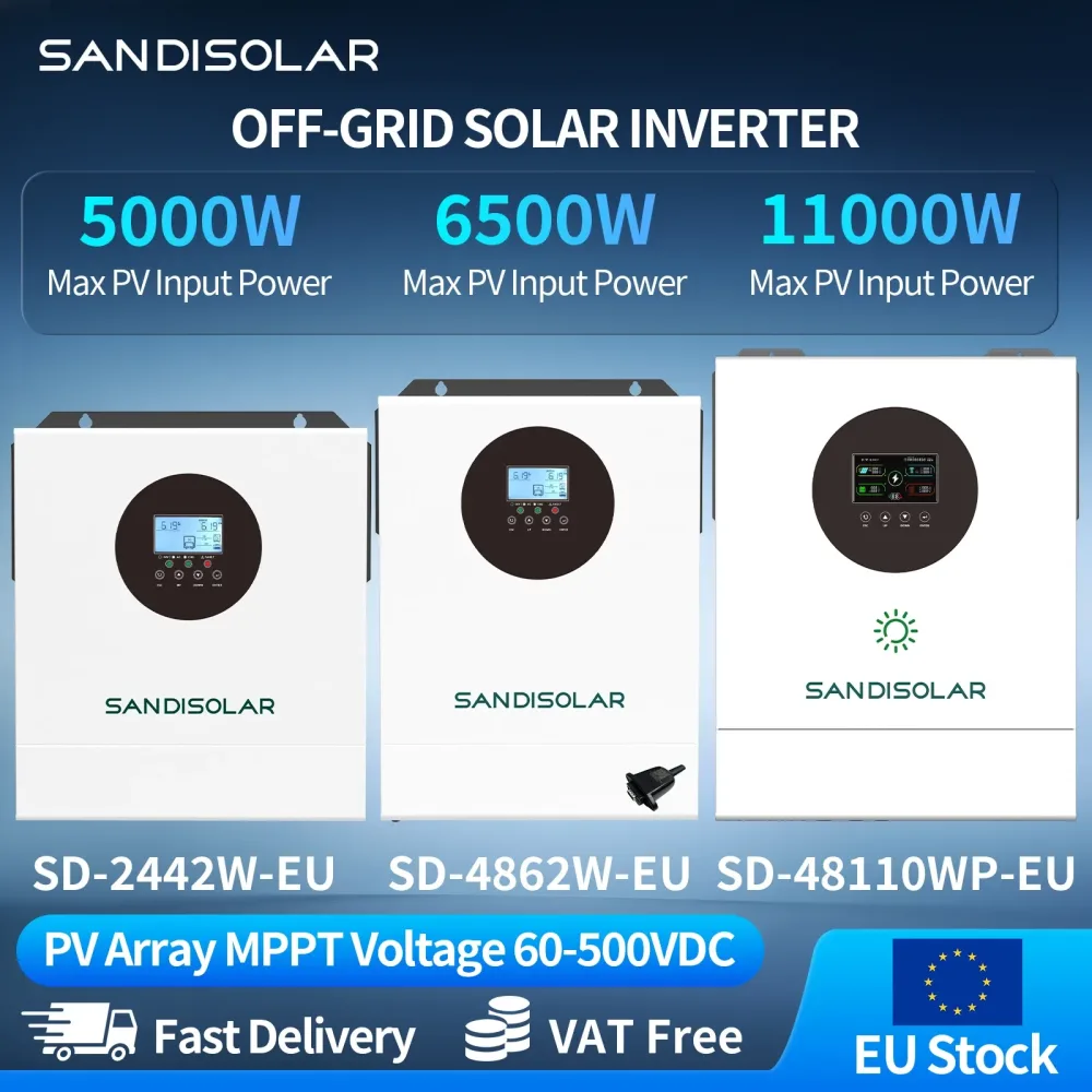 SANDISOLAR 11KW 48V 6.2KW 48V 4.2KW 24V Solar-Hybrid-Wechselrichter 48V 230V Dual MPPT 500VDC Eingang 160A Ladestrom Reine Sinuswelle Notstromlösung