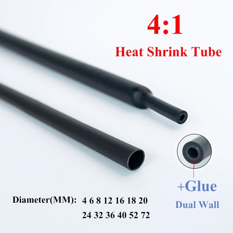 1 mt/los 4:1 Thermoretraktile Schrumpfschlauch Mit Kleber Schrumpfschlauch Dual Wand Schlauch Durchmesser 4/6/8/16/24/40/52/72