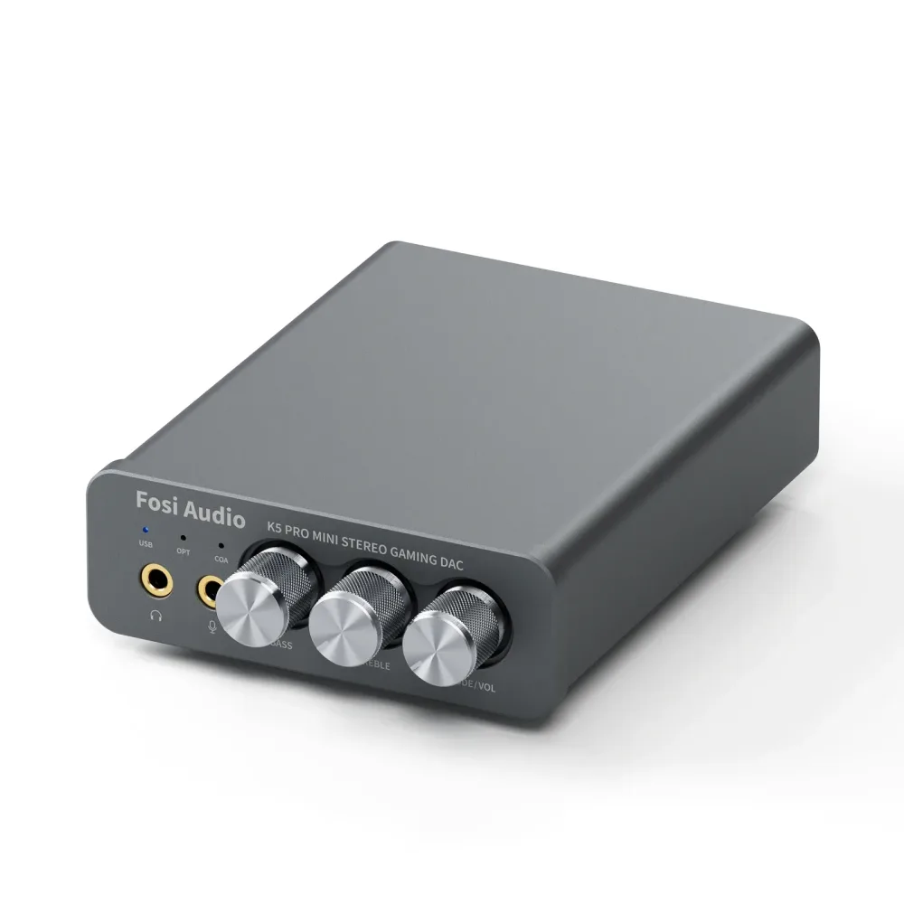 Fosi Audio K5 PRO USB-Gaming-DAC mit Mikrofon, Kopfhörerverstärker, Mini-Audio-DAC für PS5 Desktop-Aktivlautsprecher