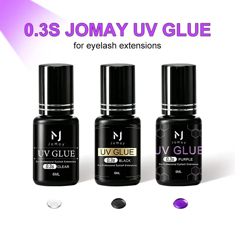 JOMAY Neuer UV-Wimpernkleber 0,3S Superschneller Wimpernverlängerungskleber 6ml Transparent Schwarz Lila Farbe UV-Kleber