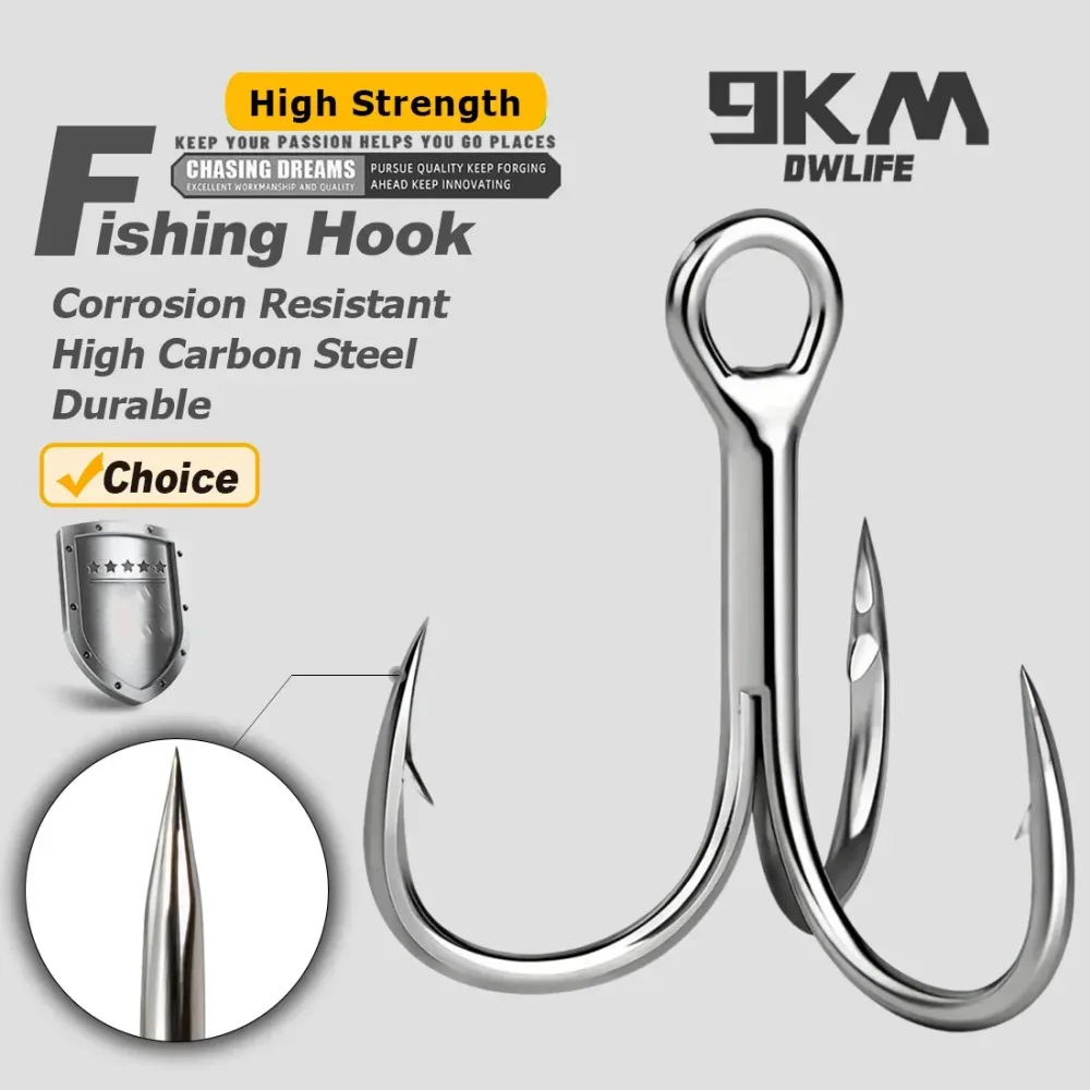 9KM Salzwasser-Dreifachhaken 3X Stark 25~100 Stück Angelhaken Rundbogen-Crankbait-Spinner Hartköder Ersatzhaken
