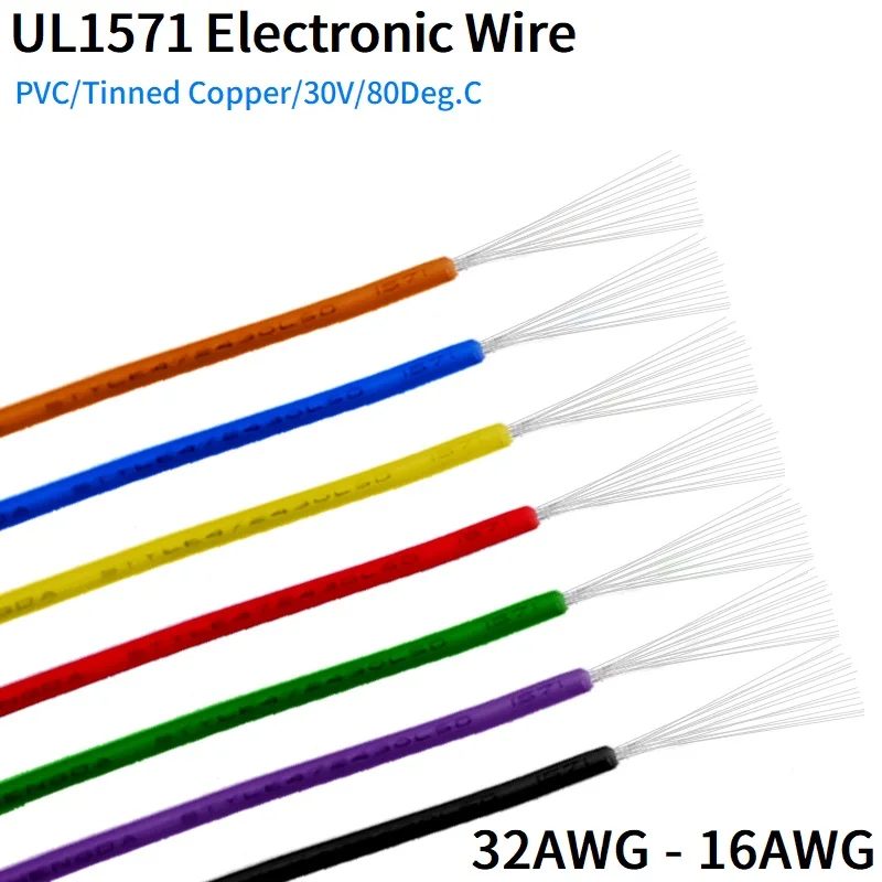5M/10M Kupferdraht 32 30 28 26 24 22 20 18 16 AWG Umwelt-PVC-isoliertes verzinntes UL1571 DIY-Linien-LED-Elektronikkabel