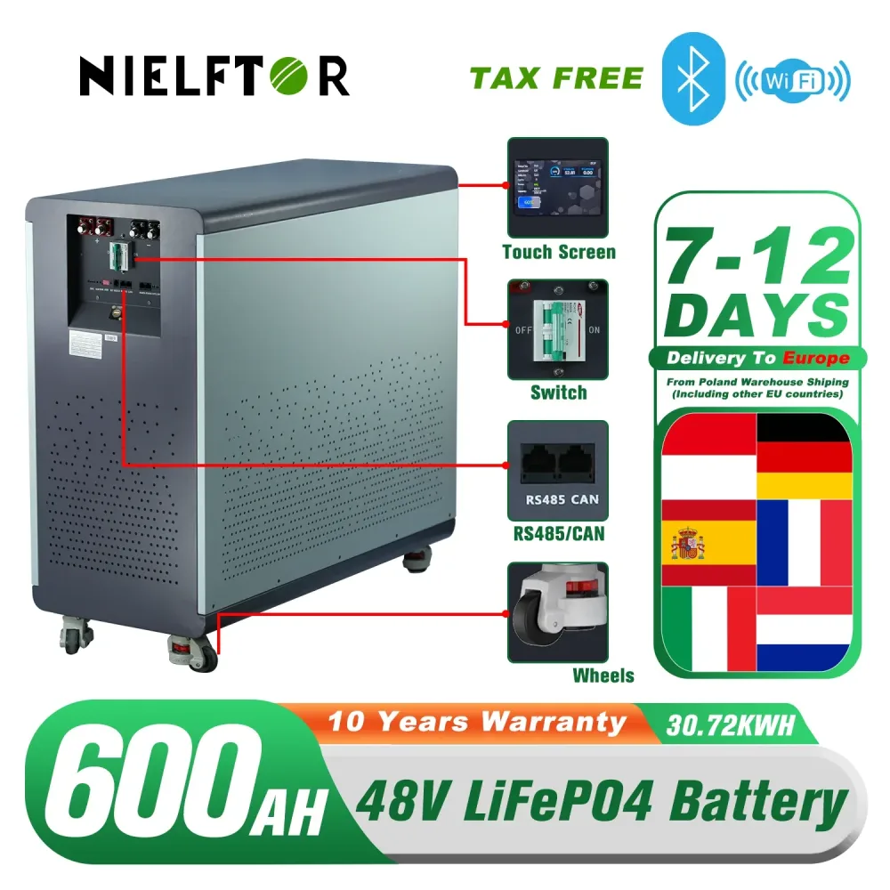 PL EU Stock 48V 600Ah LiFePO4 Lithiumbatterie 30kWh 51,2V 460Ah 300Ah 120Ah 200Ah 100Ah Lithiumbatterie für Solarenergiespeicher