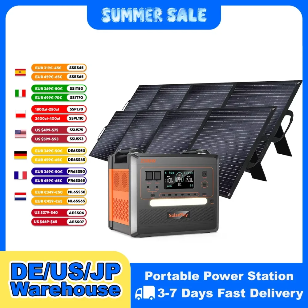SOLARPLAY Q2402M Solargenerator 2500 W 220 V EU-Kraftwerk mit 18 V 200 W faltbarem Solarpanel-Batterie-Komplettset-System