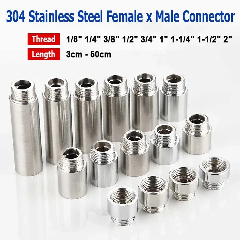 1/8 Zoll 1/4 Zoll 3/8 Zoll 1/2 Zoll 3/4 Zoll 1 Zoll 1,2 Zoll 1,5 Zoll 2 Zoll Verlängerungsrohr mit Außengewinde x Innengewinde L=3-50cm 304 Edelstahlverbinder M14M16M20M27