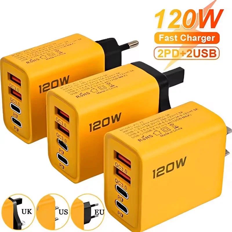 4 Ports USB C PD Ladegerät Quick Charge 3.0 Typ C USB Telefon Ladegeräte Schnellladeadapter für iPhone 16 15 Samsung Xiaomi Huawei