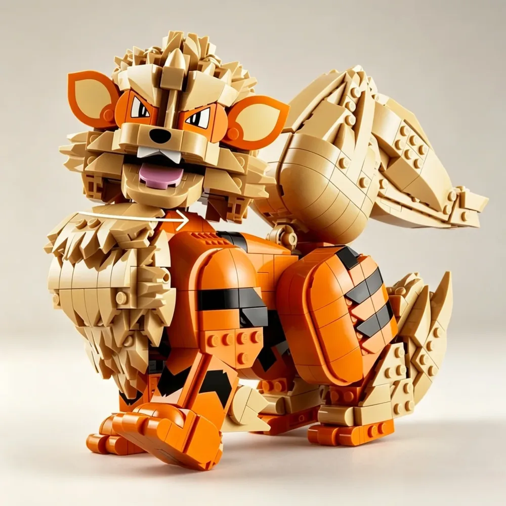 Auf Lager: Fantasy-Orange-Bestien-Modell-Bausteine, DIY-Sammlerstück, Schreibtischdekoration, Weihnachtsgeschenke