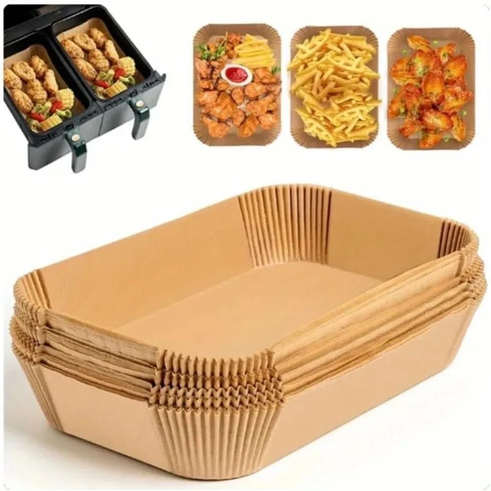 50/100 stücke Einweg Air Friteuse Papier Rechteck Küche Backen Airfryer Matte Öldicht Mikrowelle Grill Backpapier Zubehör