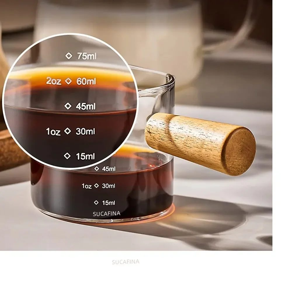 Glas Messbecher Mit Holzgriff 1pc Glas Espresso Messbecher Doppel Einzel Mund Milch Kaffee Klar Becher Kaffee liefert