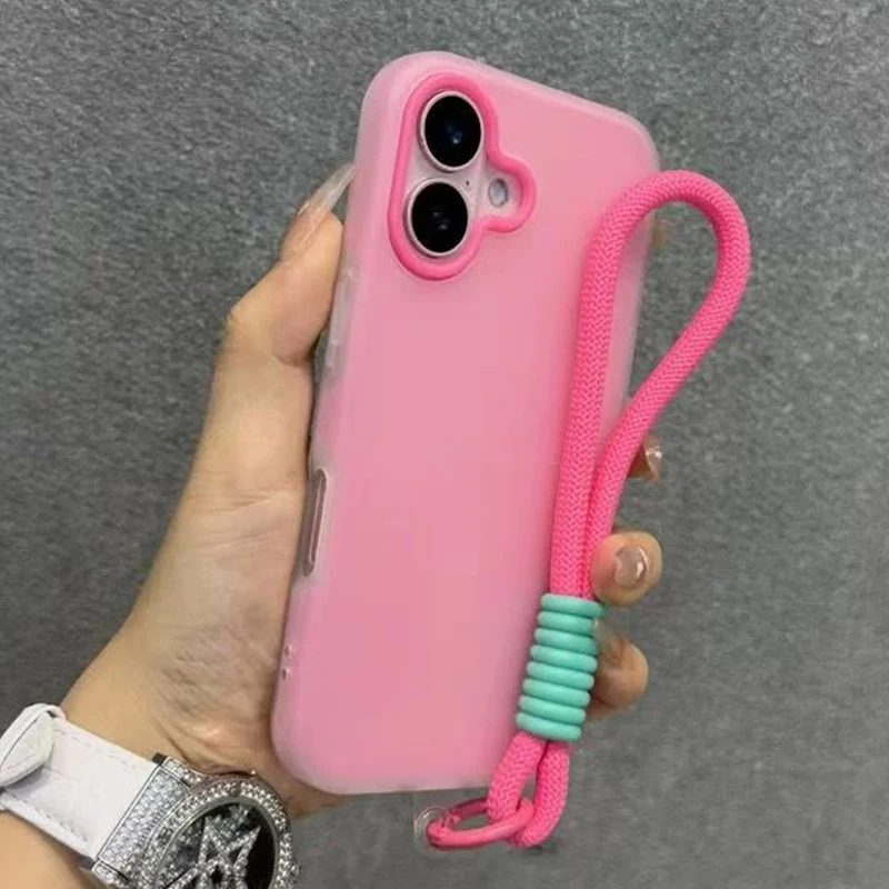 Weiche, matte, süßigkeiten-transparente Handyhülle für iPhone 17 16 Pro Max 15 14 13 12 11 XS X 7 8 Plus 16e Handschlaufe Lanyard-Abdeckung
