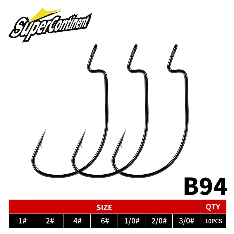 Supercontinent 10 Stück B94 Angelhaken Offset 6 #   - 3/0 #   Kurbelhaken für weichen Wurmköder, Angelhaken, Kurbelköder, Angelzubehör