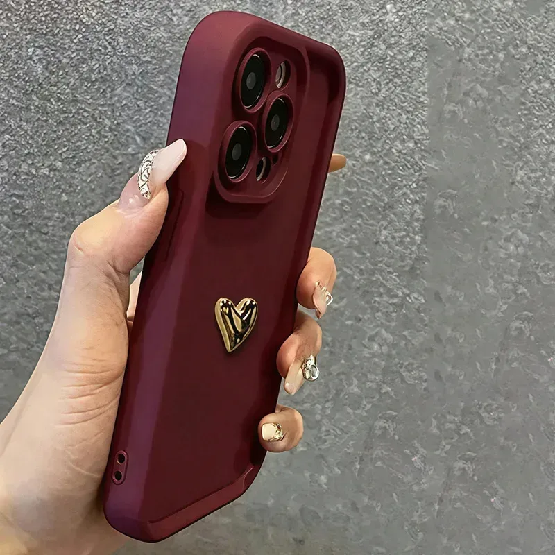 Niedliche Luxuriöse 3D Goldene Herz Weiche Schutzhülle für iPhone 18 17 16 15 14 13 12 11 Pro Max XS X XR 7 8 Plus 16E Air Cover