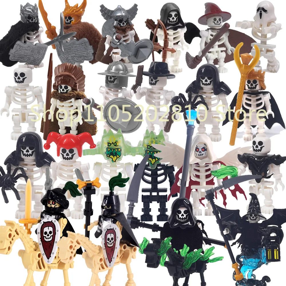 Halloween Totenkopf MOC Figuren Bausteine Mittelalterliches Skelett Ritter Armee DIY Integrierte Mini-Bausteine Buntes Dekoratives Spielzeug Geschenk