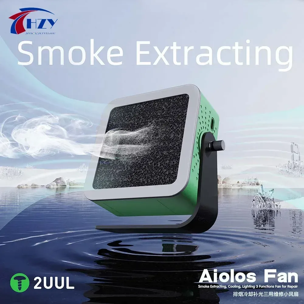 2UUL Alolos Ventilator Rauchabzug/Kühlung/Fülllicht Dreifach-Zweck Wartungsventilator Desktop-Reparatur MINI Rauchgerät-Reparaturwerkzeug
