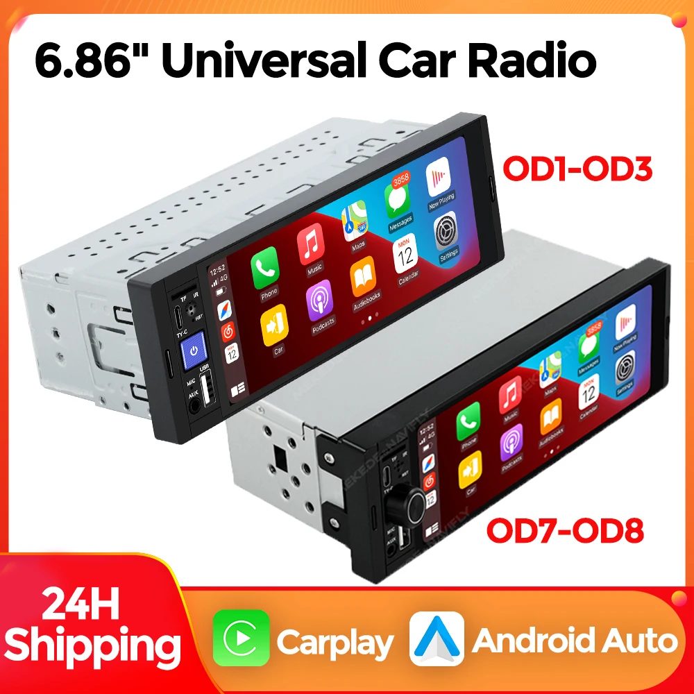 Mekede 6,86 Zoll 1din Carplay Android Auto Autoradio Multimedia Video MP5-Player mit BT FM Stereo USB Typ C Stecker Autoradio