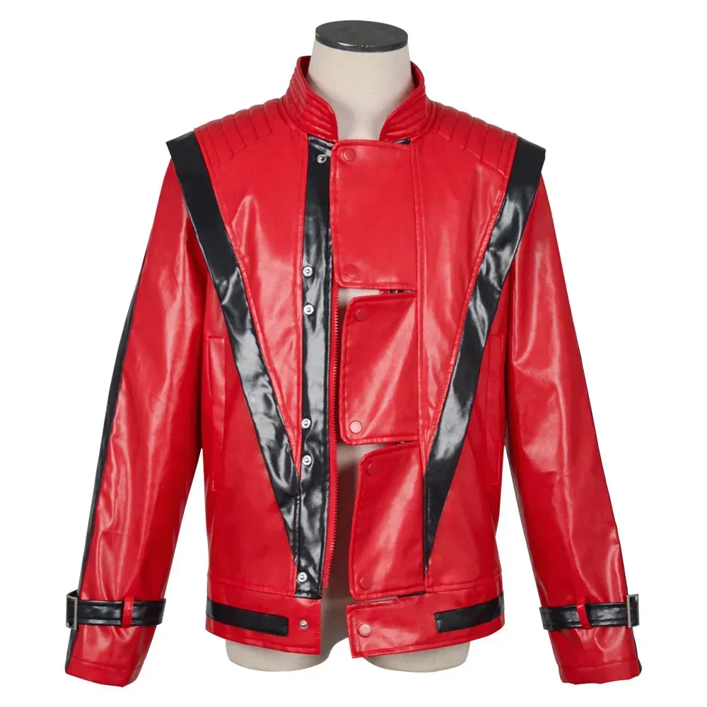 Michael Jackson Cosplay rote Lederjacke Cosplay-Kostüm Halloween Bühnenauftritt Outfit Herren-Oberteil