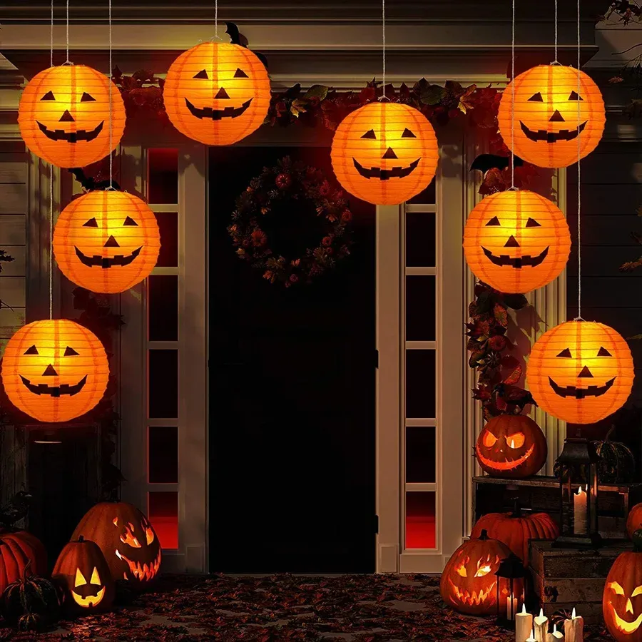 1/6 Stück Halloween-Hängepapierlaternen für Innen- und Außenbereich, Gartendekoration, Halloween-Party, Horror-Kürbis-Requisiten, Ornamente