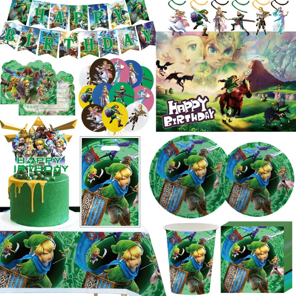 Abenteuerspiel Zeldaa Geburtstag Party Dekoration Geschirr Tischdecke Tasse Teller Serviettentasche Babyparty Legende Spiel Partygeschenke