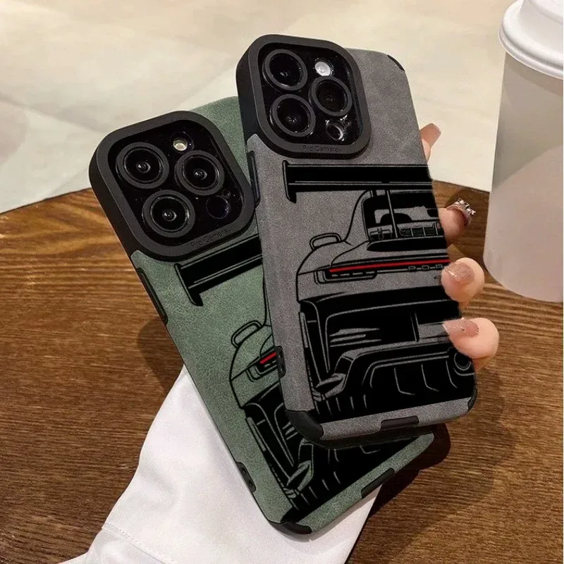 Coole Sportwagen-Handyhülle für iPhone 18 Pro Max 17 16 15 Plus 14 13 12 11 17 Pro Air XR X XS 7 Plus SE 2022 Kunstlederhülle