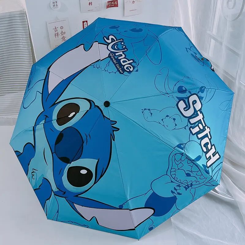 Anime Lilo & Stitch Automatischer Regenschirm, Actionfiguren, manuell, sonnig und regen, tragbarer faltbarer Sonnenschirm mit doppeltem Verwendungszweck, Geschenkspielzeug