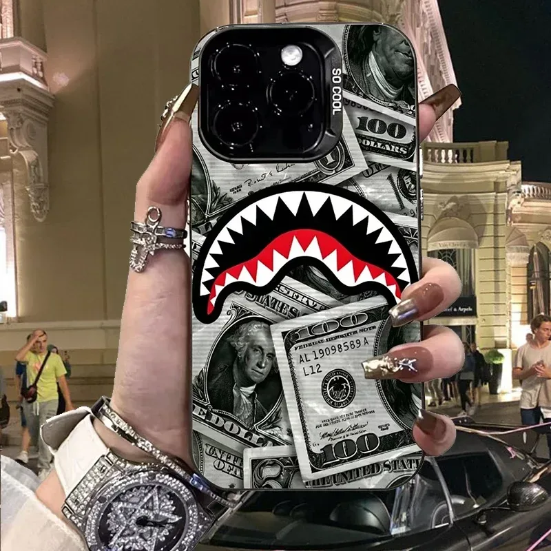 Trendige Coole Dollar-Hai Mattierte Hülle für iPhone 17 16 E 15 14 Plus 13 12 Mini 11 Pro Max Acryl Abwaschbare Silikon-Schutzhülle