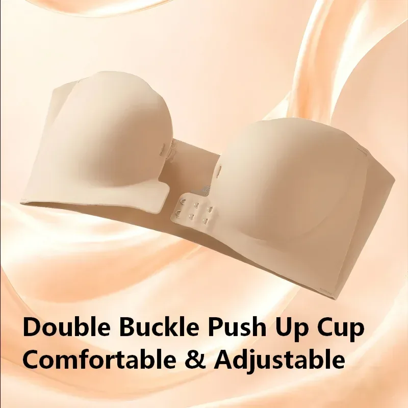 Drahtloser trägerloser BH für Damen, doppelte Vorderverschlüsse, 6-Punkt-Antirutsch, 3-stufiger 3D-geformter Blütenblatt-Design, tiefer V-Ausschnitt, nahtloser Multiway-Pushup-BH, 1 Stück