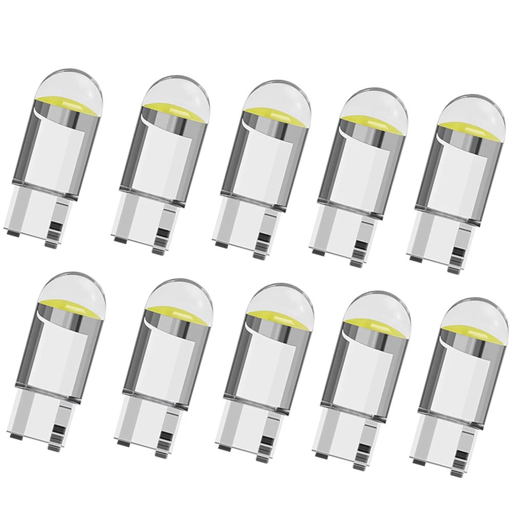 2/10 Stück W5W 194 T10 Glasgehäuse COB LED Autolampe 3000K 6000K Weiß Blau Rot Keilförmige Kennzeichenleuchte Innenraumbeleuchtung