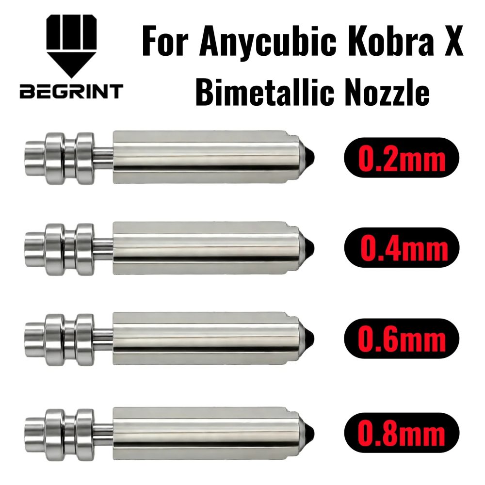 Bimetall-Düsen für Anycubic Kobra X Combo Schnellwechsel-Hotend-Düse Gehärteter Stahl 0,2/0,4/0,6/0,8mm Kobra X 3D-Drucker-Teile
