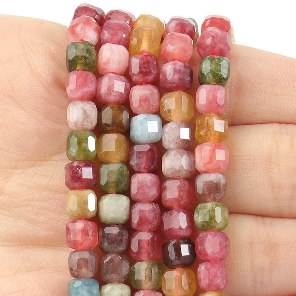 Facettierte natürliche Turmalin 5 mm quadratische Würfelform Perlen für Schmuckherstellung Diy Armband Halskette Perlenzubehör