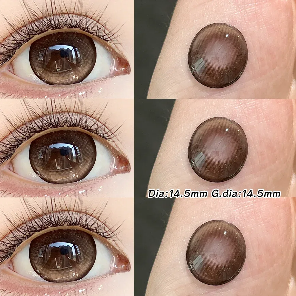 OVOLOOK-2 Stück/Paar Highland Brown farbige Kontaktlinsen, 14,5 mm Augenfarblinsen, großer Durchmesser, Student of the Year Natural