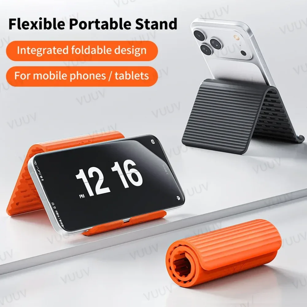 Flexibler Silikon-Handyhalter, für Schreibtisch & Reisen, Flugzeug-Tischplatte, Biegbarer Desktop-Ständer, Universeller Tragbarer Halter in 4 Farben