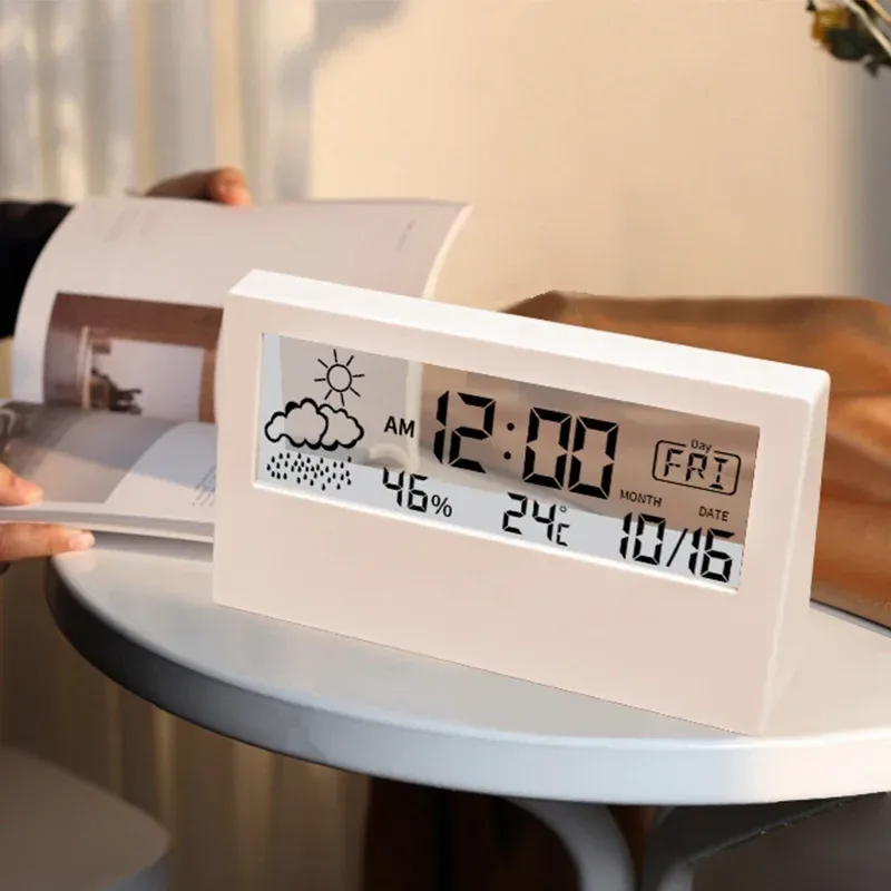LED-Thermometer, Thermo-Hygrometer, multifunktionale elektronische Uhr, Temperatur- und Feuchtigkeitsmesser, Wetterstation für Zuhause mit Alarm
