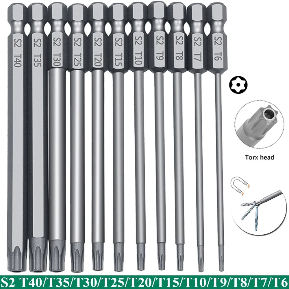 11 pcs torx sicherheit bit set s2 stahl magnetische sicherheit schrauben dreher set 50/100mm stern schrauben dreher set für hai vakuum T6-T40
