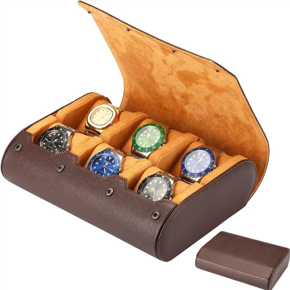 6 Uhren-Reiseetuis für Herren, Uhrenrolle, 6 Fächer, Reisen, multifunktionale Uhren-Display-Box, Schrank, Weihnachtsgeschenk für Mann und Frau