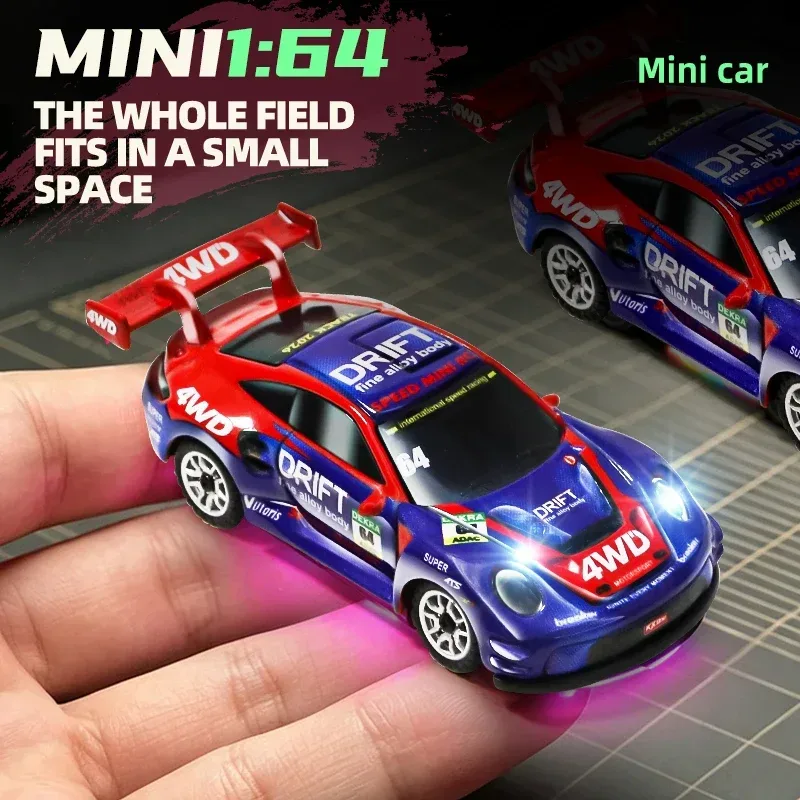 1/64 Hochgeschwindigkeits-Drift-RC-Auto mit Licht, 2,4G 4WD Ferngesteuertes Auto, Desktop-Mini-Rennwagen, Proportionalmodell, Spielzeug, Geschenke für Jungen
