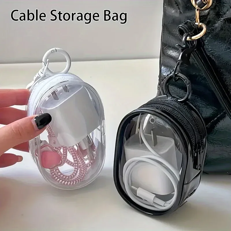 Tragbare Mini-Aufbewahrungstasche mit durchsichtigem Reißverschluss ? platzsparender Kabel-Organizer für Kopfhörer-Ladegeräte, vielseitig einsetzbar mit praktischer Schlüsselanhänger-Schlaufe