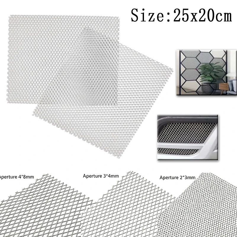 25 x 20 cm Aluminium-Netzplatte, kleines Diamantgitter, dekorativer Bildschirm für Auto-Grill, Lampenschwarz-Filter, robustes Metallnetz-Panel