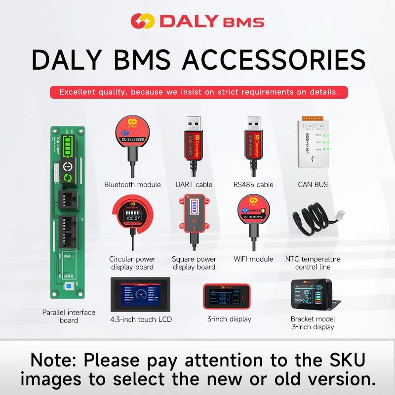 Daly Smart BMS Lifepo4 Li-Ion Zubehör 3s-24s 30A-500A 4s 8s 16s Touch Control Bildschirm LCD Display und CAN BUS UND LIGHT BOARD