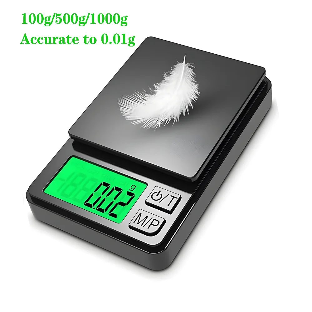 Präzisions-Taschenwaage 1000 g x 0,01 g ? digitale Gramm-Lebensmittel-, Schmuckunzen-/Körnerwaage mit hintergrundbeleuchtetem LCD ? Miniwaage für Reisen