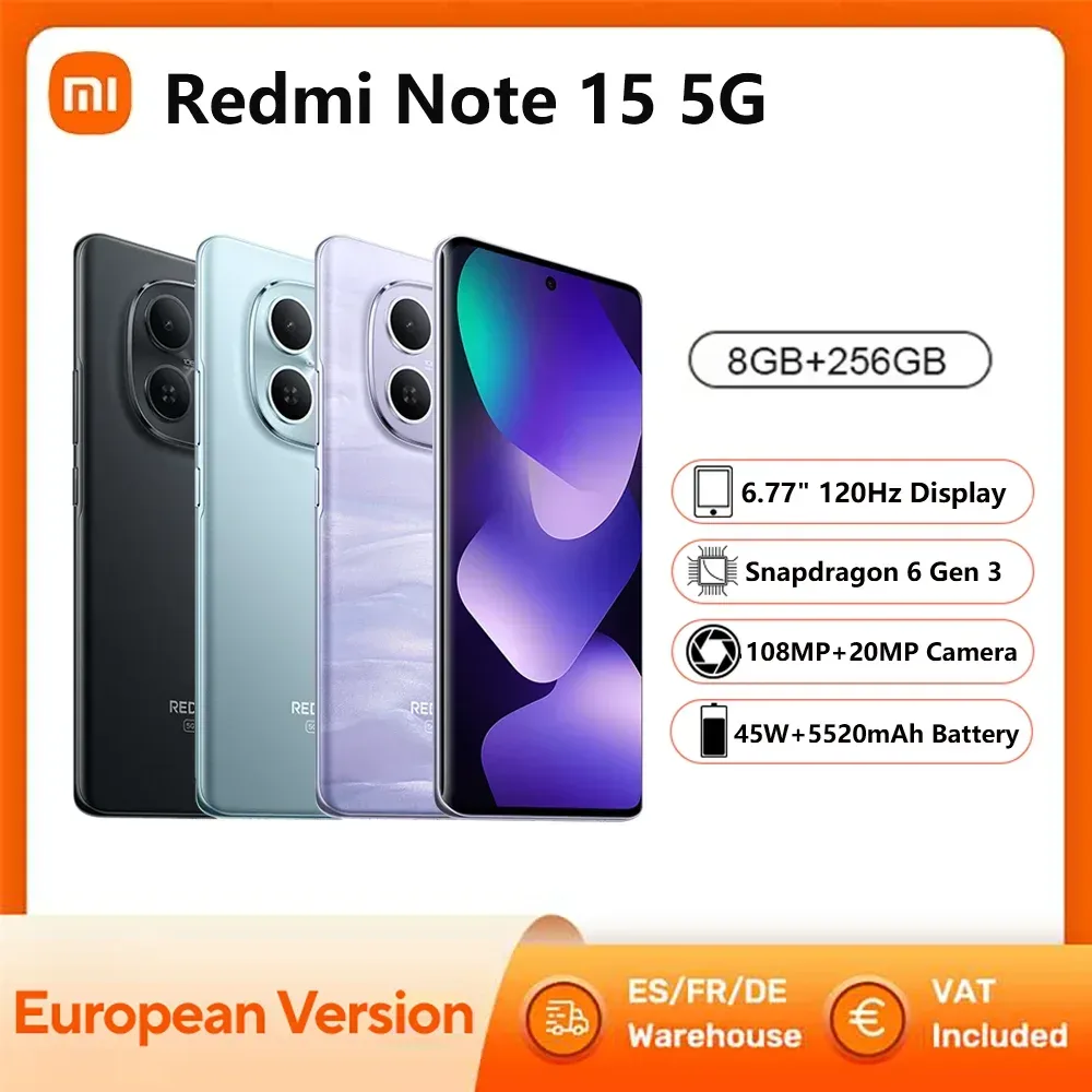 Xiaomi Redmi Note 15 5G Smartphone, NFC Snapdragon 6 Gen 3, 6,77 Zoll 120Hz Display, 108MP Kamera, 45W Ladefunktion, 5520mAh Akku, IP65