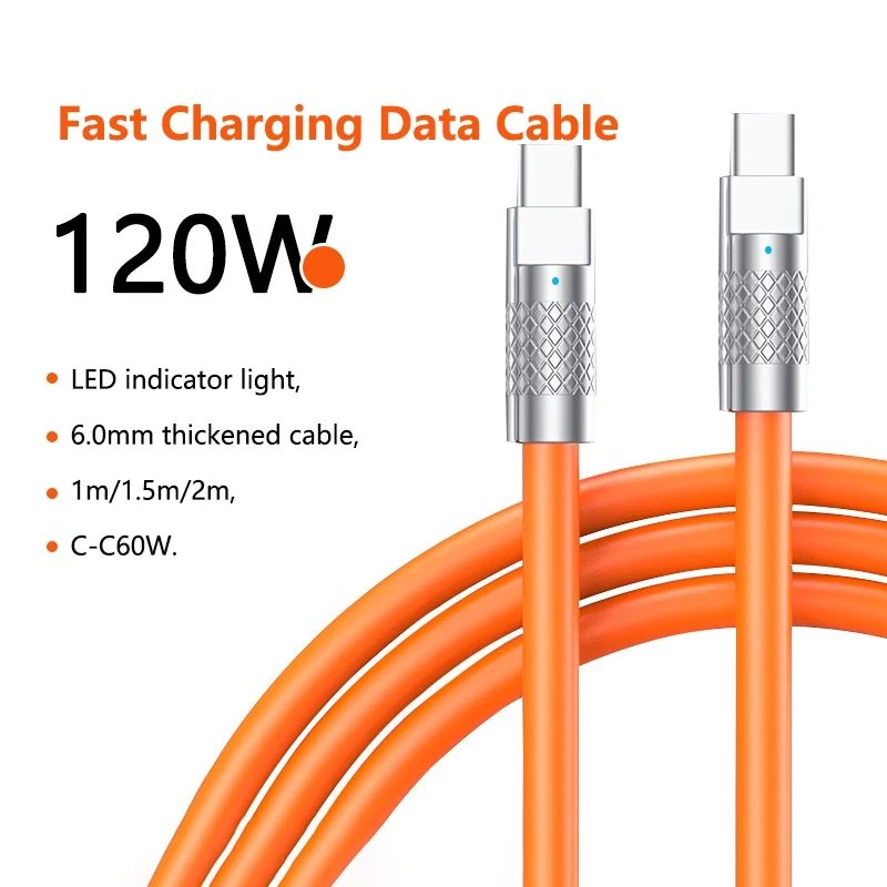 Neues 120W 6A Superschnelles Ladekabel PD Typ-C Flüssigsilikon-Kabel Schnellladung 1M 1,5M 2M USB-Kabel USB-C zu C Ladekabel