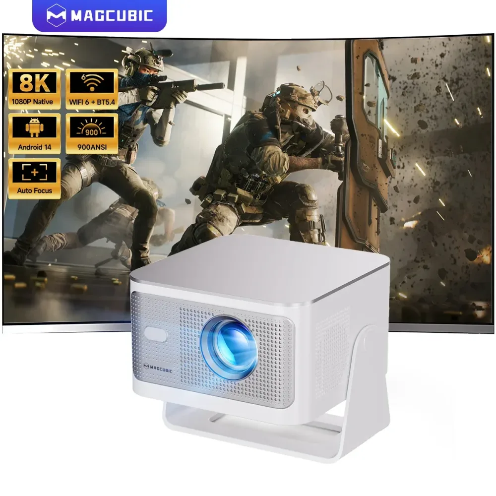 Magcubic HY350Max Sprachgesteuerter Tragbarer Projektor, 900ANSI Native 1080P Autofokus, Android 14 OS 8K-Unterstützung WiFi6 BT5.4 Heimprojektor