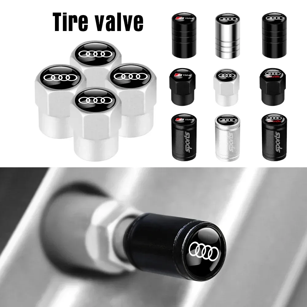 4er-Set 3D Metall-Styling Auto-Radreifen-Ventilkappen für Audi Sline A1 A2 A3 A4 A4L A5 A6 A7 A8 A8L TT Q1 Q2 Q3 Q4 Q5 Luftventilkappenabdeckungen