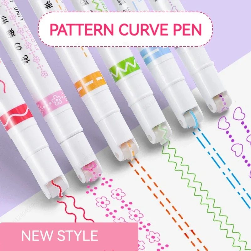 6 Teile/satz Blume Linie Form Highlighter Stift Roller Spitze Kurve Liner Marker Kawaii Koreanische Schreibwaren Schule Bürobedarf Geschenke